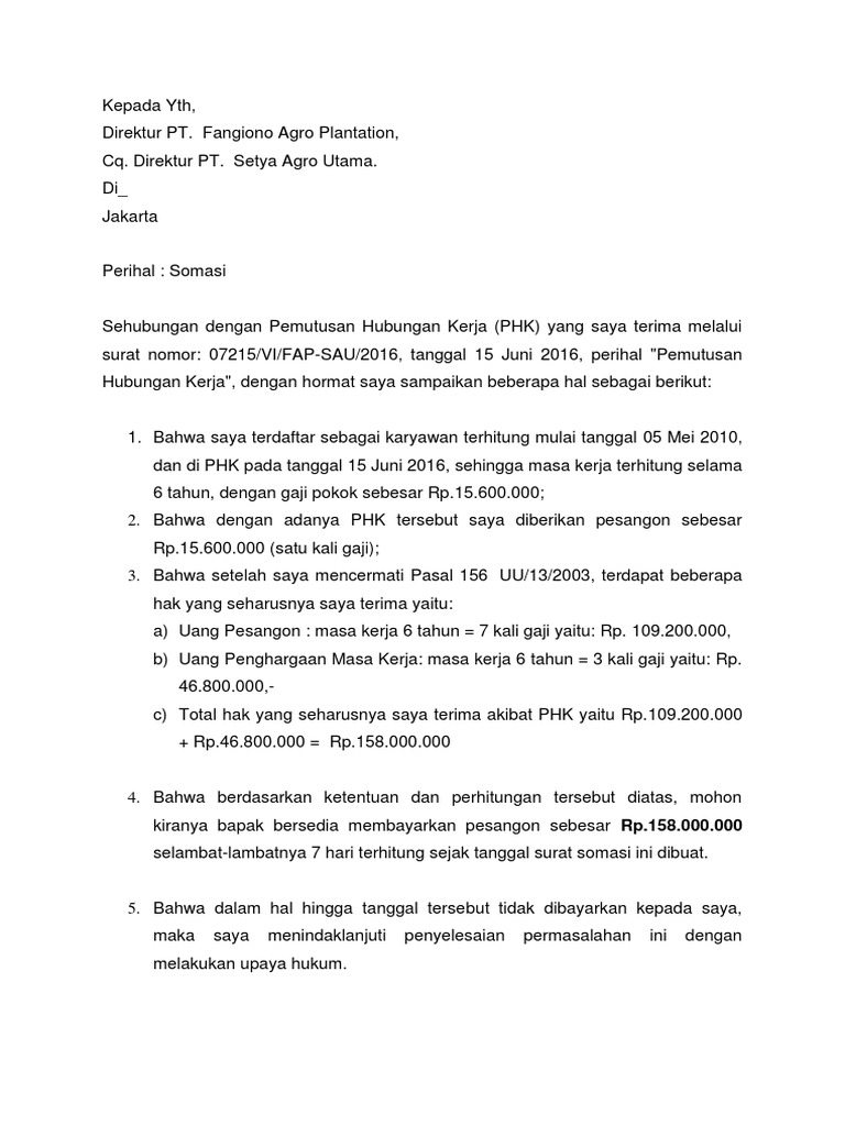 Contoh Surat Somasi Karyawan Necrazystamper
