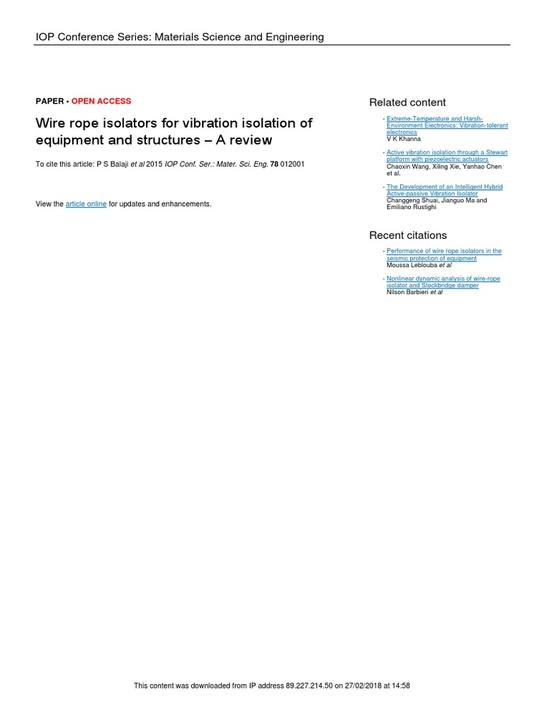 Wire Rope Isolation PDF | PDF | Hysteresis | Friction