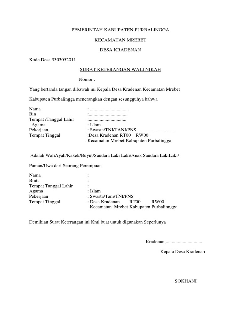 Contoh Surat Kuasa Wali Nikah - Contoh Surat