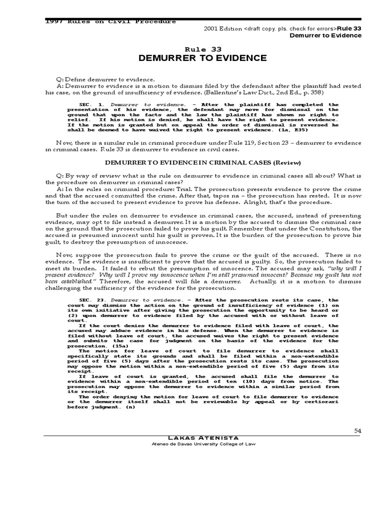Demurrer to Evidence in Civil Procedure | PDF | Demurrer | Cause Of Action