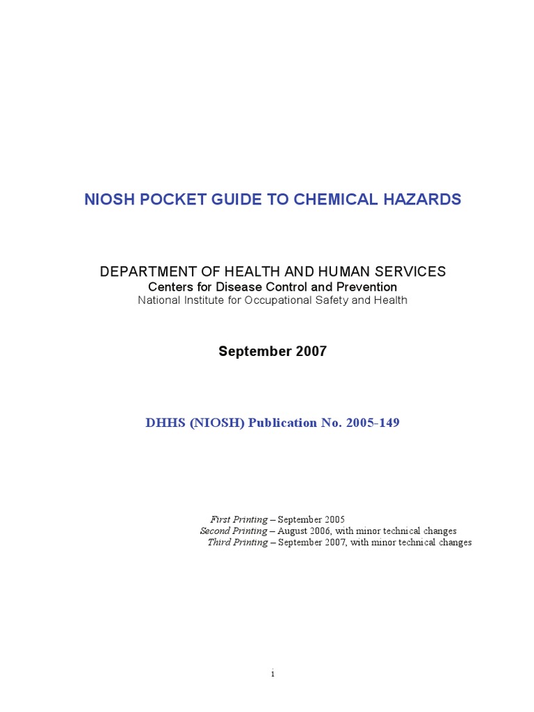 NIOSH POCKET GUIDE TO CHEMICAL HAZARDS DEPARTMENT OF 