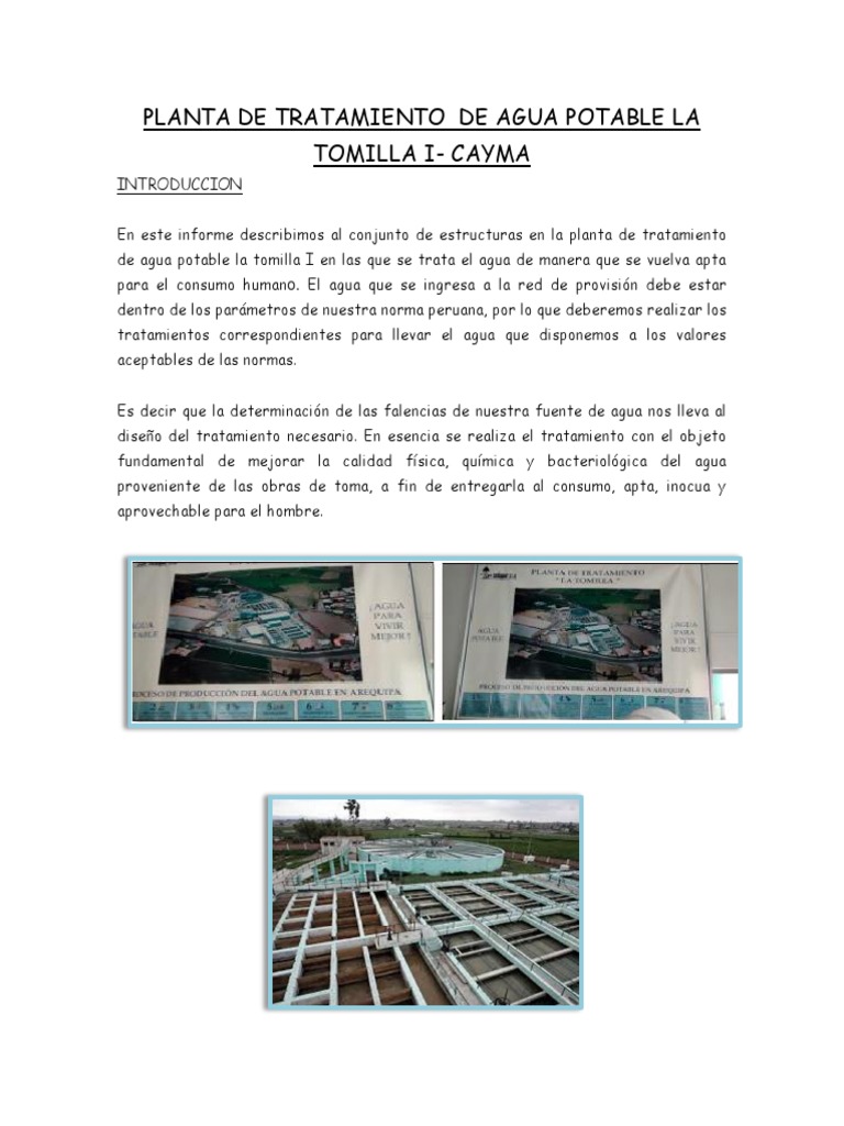 Tratamiento de Agua en La Tomilla I | PDF | Agua potable | Agua