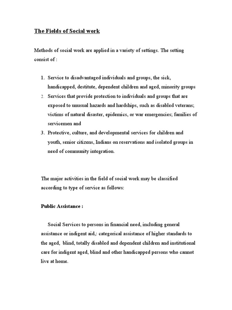 Overview of Social Work Fields | PDF | Disability | Social Work