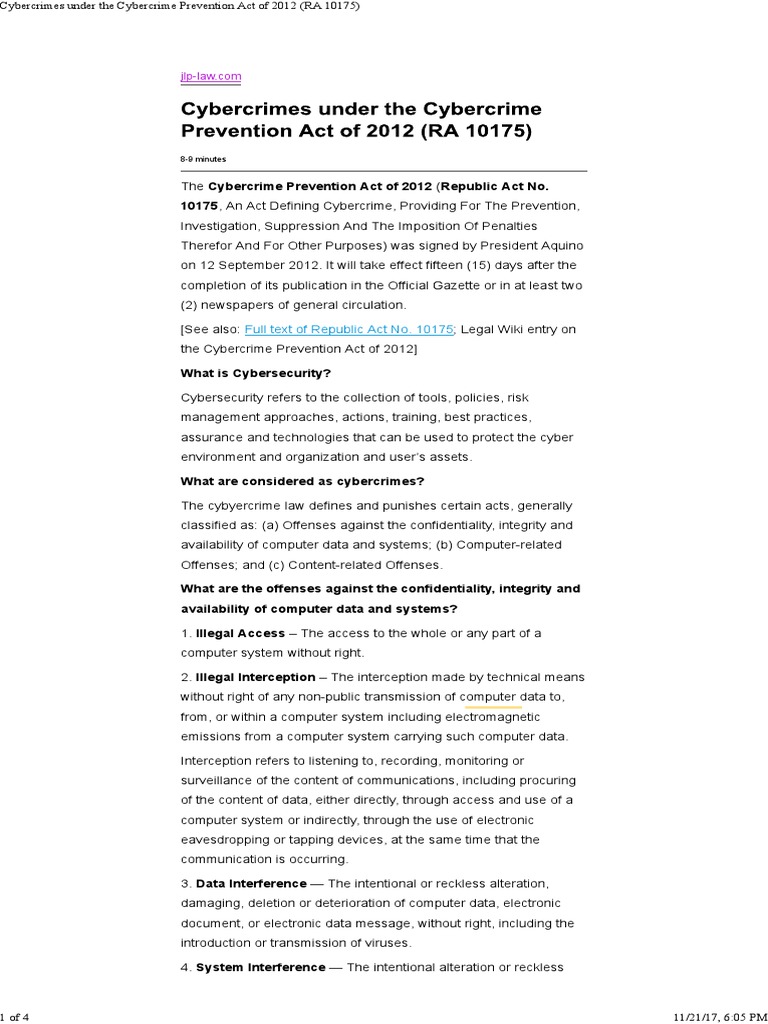 Cybercrimes Under The Cybercrime Prevention Act of 2012 (RA 10175) OCR ...