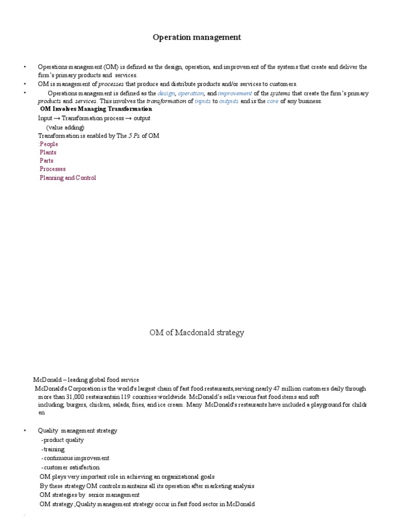 McDonald's Operations Management Strategies | PDF | Supply Chain | Audit