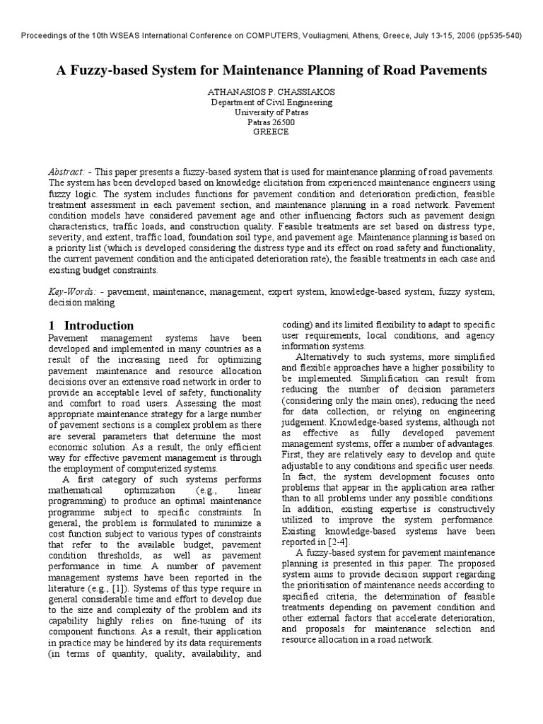Fuzzy System for Road Pavement Maintenance | PDF | Road Surface ...