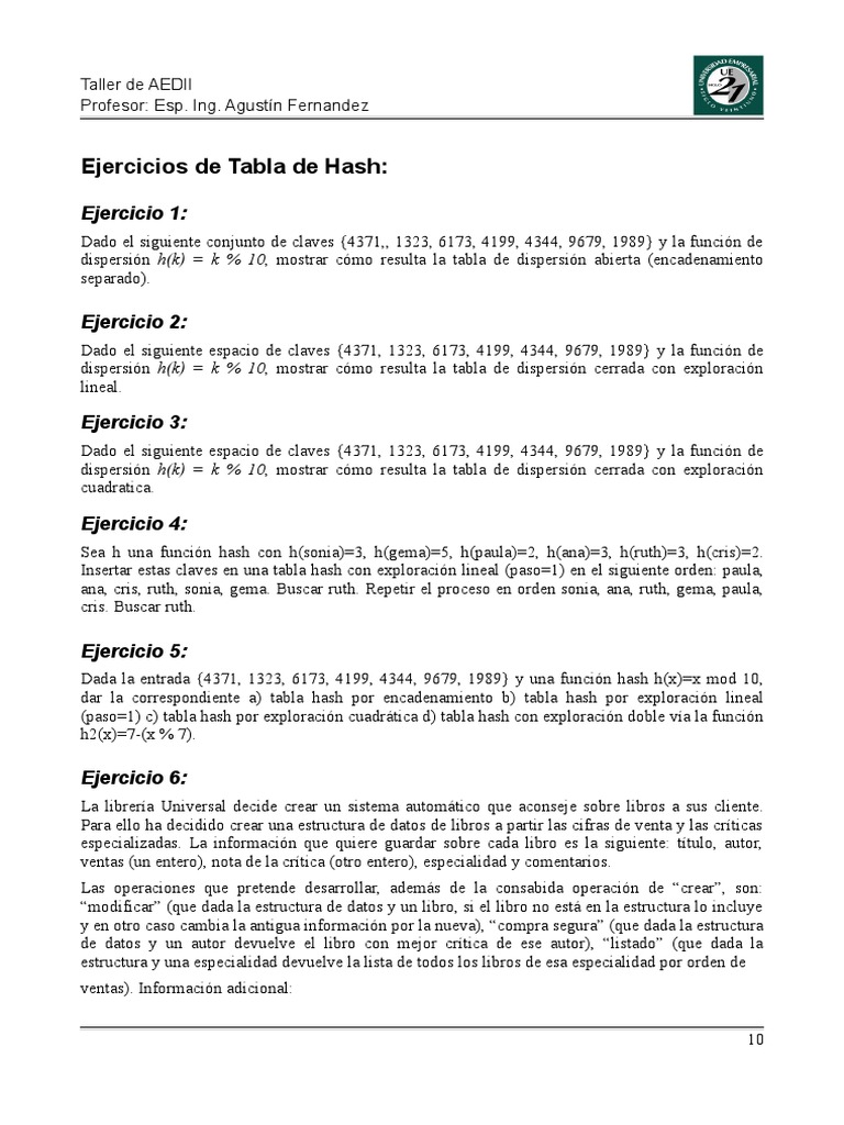 Ejercicios Tabla Hash PDF Áreas de informática Informática