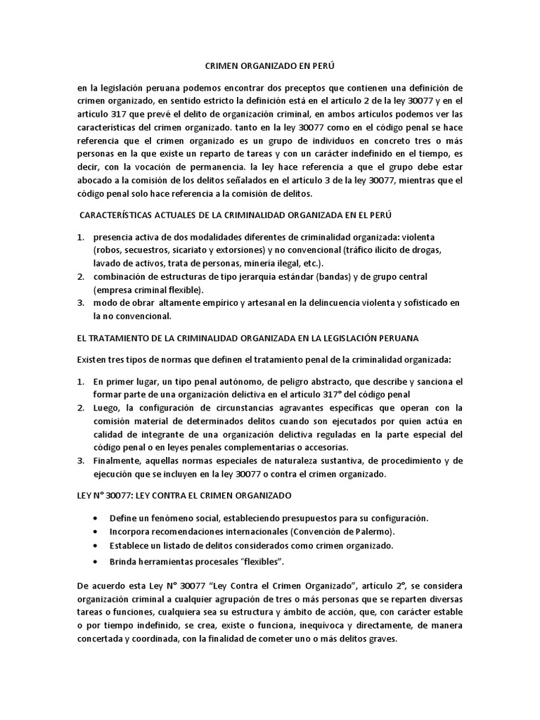 Crimen Organizado en Perú: Leyes y Delitos | PDF | Crimen organizado ...