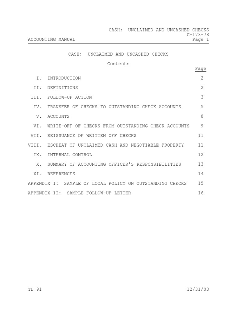 Unclaimed and Uncashed Checks Policy | PDF | Cheque | Payments