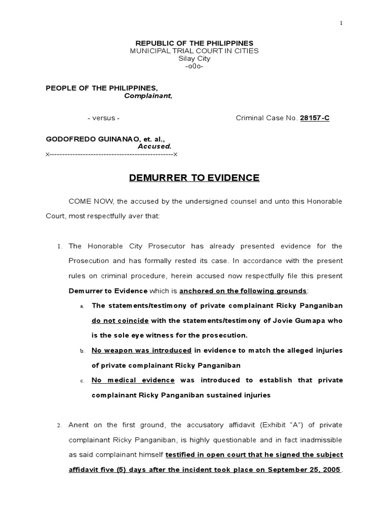 Demurrer to Evidence in Criminal Case | PDF | Demurrer | Evidence