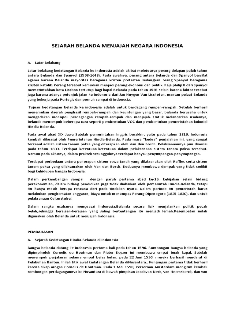 Sejarah Belanda Menjajah Negara Indonesia Pdf