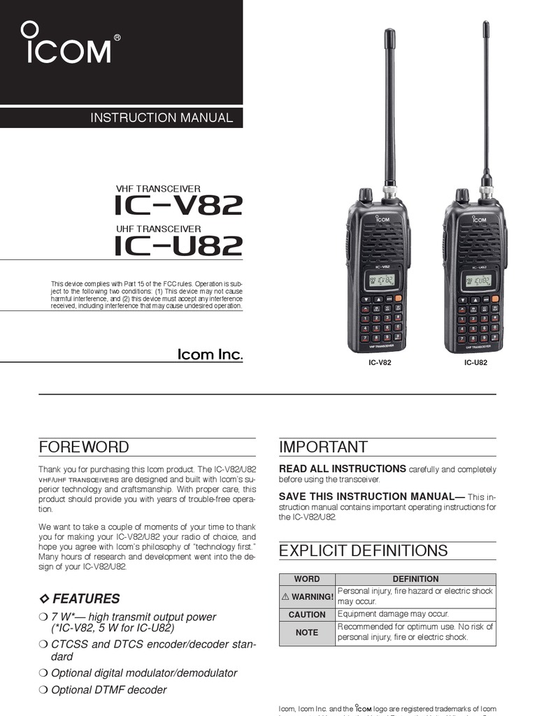 Icom IC-U82 - V82 Instruction Manual | PDF | Battery Charger | Battery ...