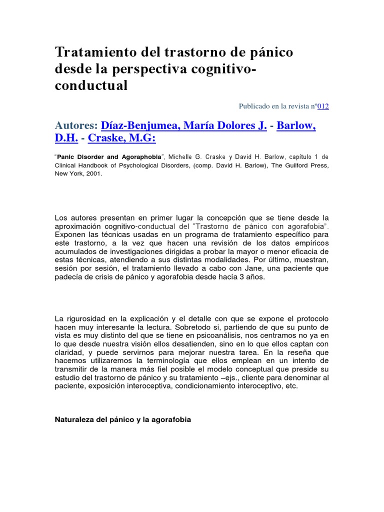 Tratamiento Del Trastorno de Pánico Desde La Perspectiva Cognitivo