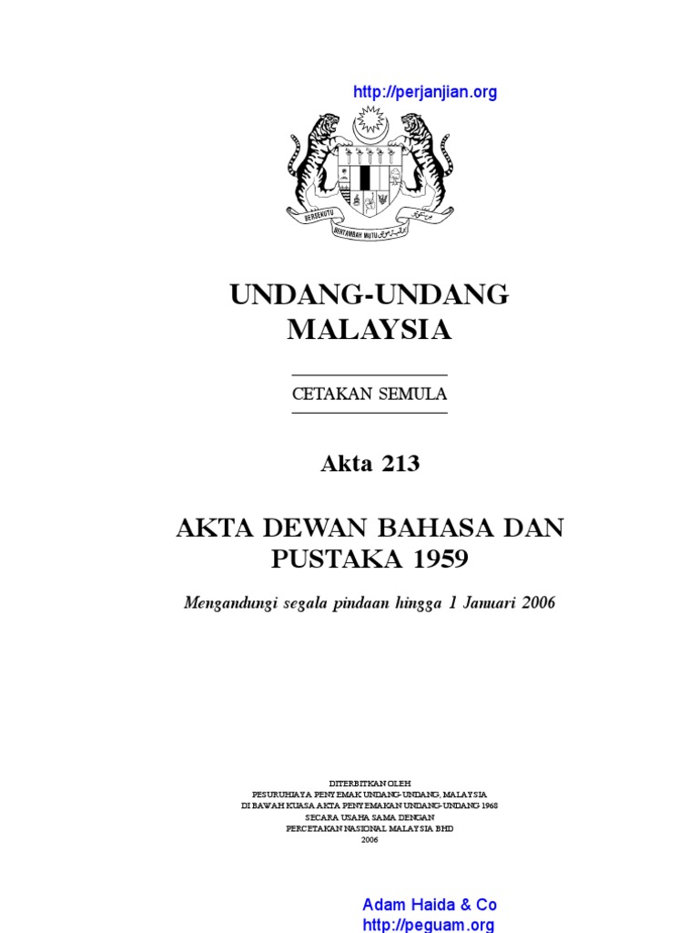 Akta 213 Akta Dewan Bahasa Dan Pustaka 1959 Pdf