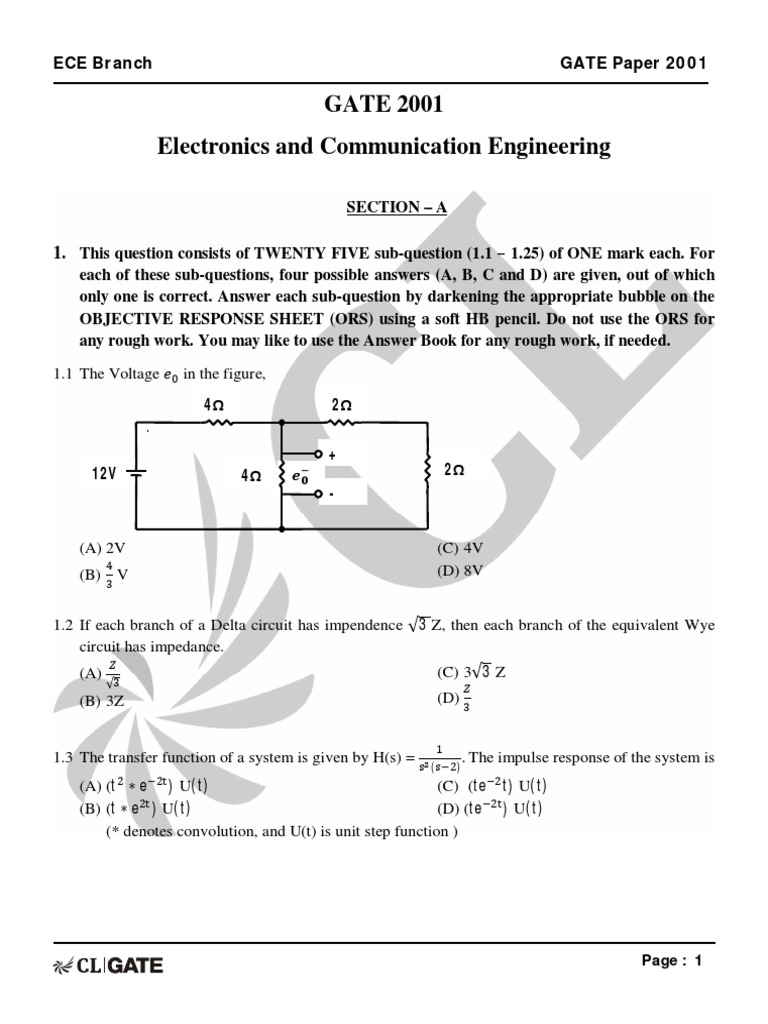 GATE 2001 ECE Objective Questions | PDF | Analog To Digital Converter ...