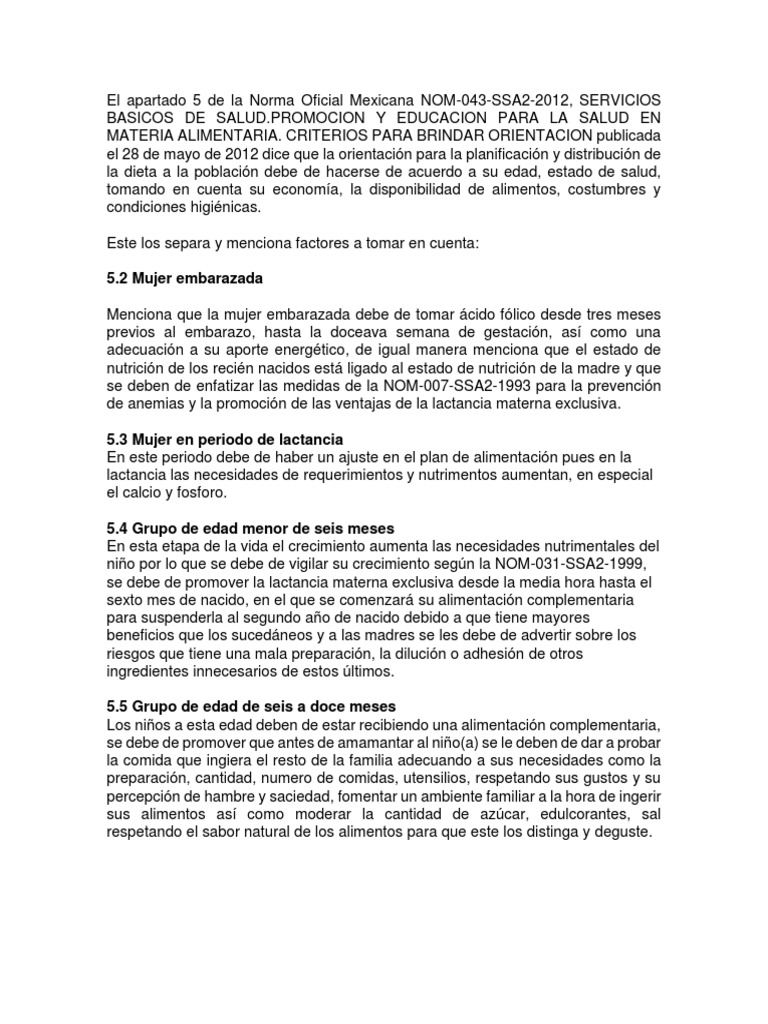 analisisNOM043SSA22012 Amamantamiento Alimentos