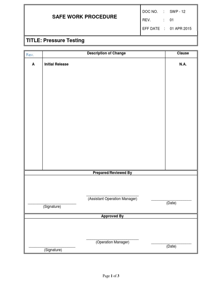 SWP-12 Pressure Test | PDF | Prevention | Safety