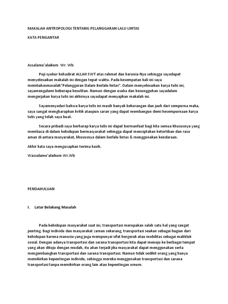 Makalah Antropologi Tentang Pelanggaran Lalu Lintas Kel 5 2