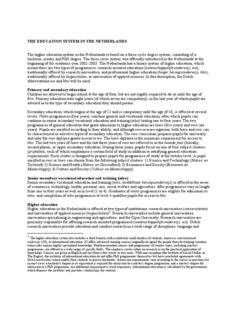 Education System in The Netherlands PDF Academic Degree Master's