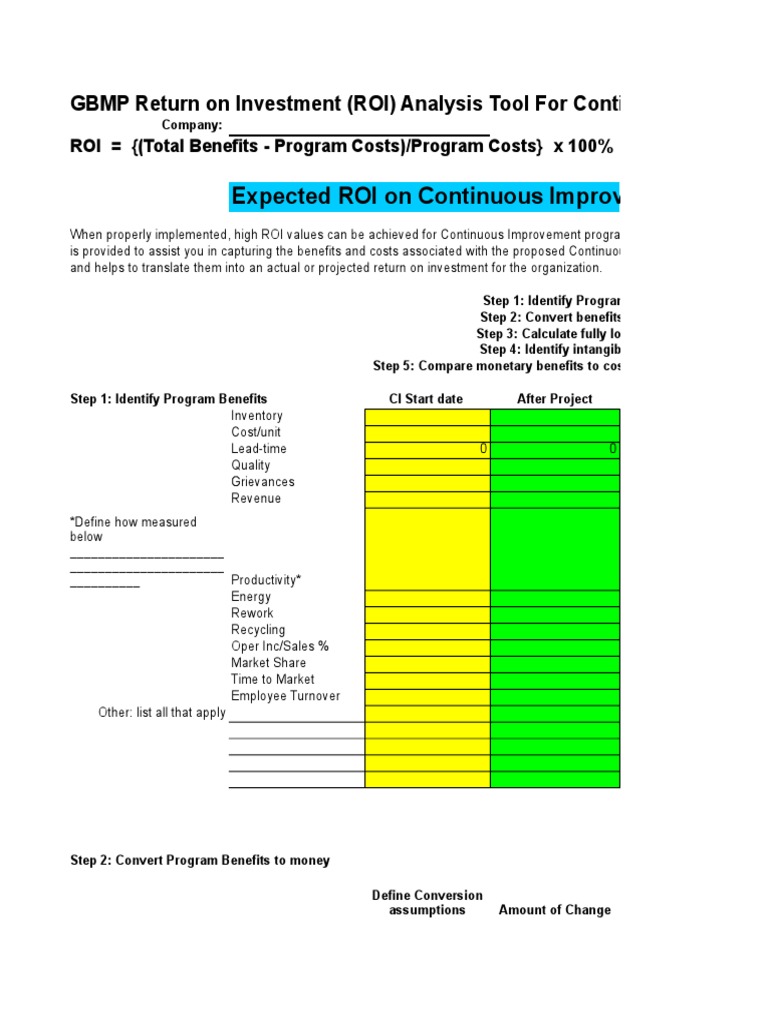 ROI Analysis Tool for Continuous Improvement | PDF | Return On ...