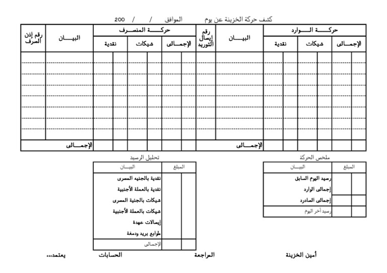 كشف حركة الخزينة اليومي نموذج 39