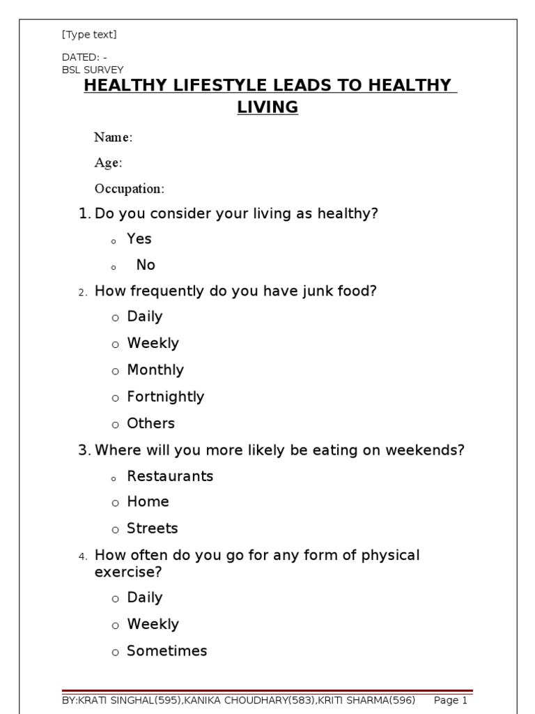 Student Healthy Lifestyle Survey | PDF | Lifestyle