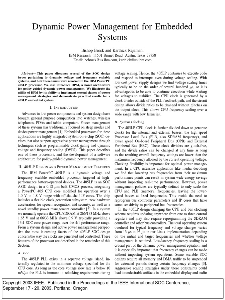 Dynamic Power Management For Embedded Systems | PDF | System On A Chip ...