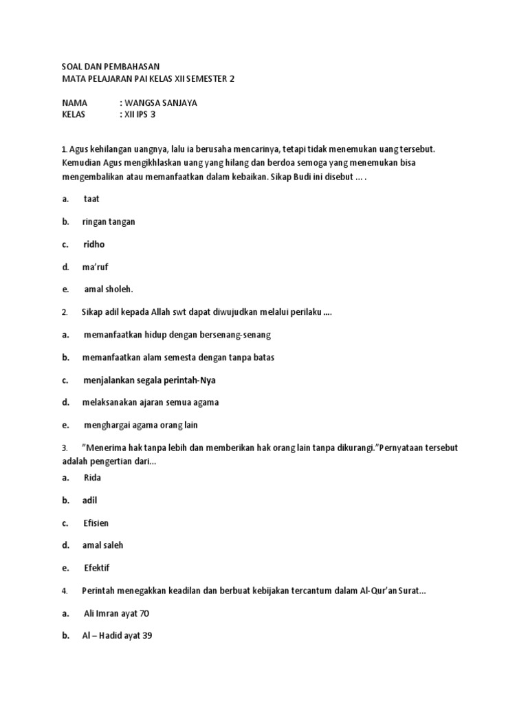 Uas 1 Plus Kunci Pai Kls 12