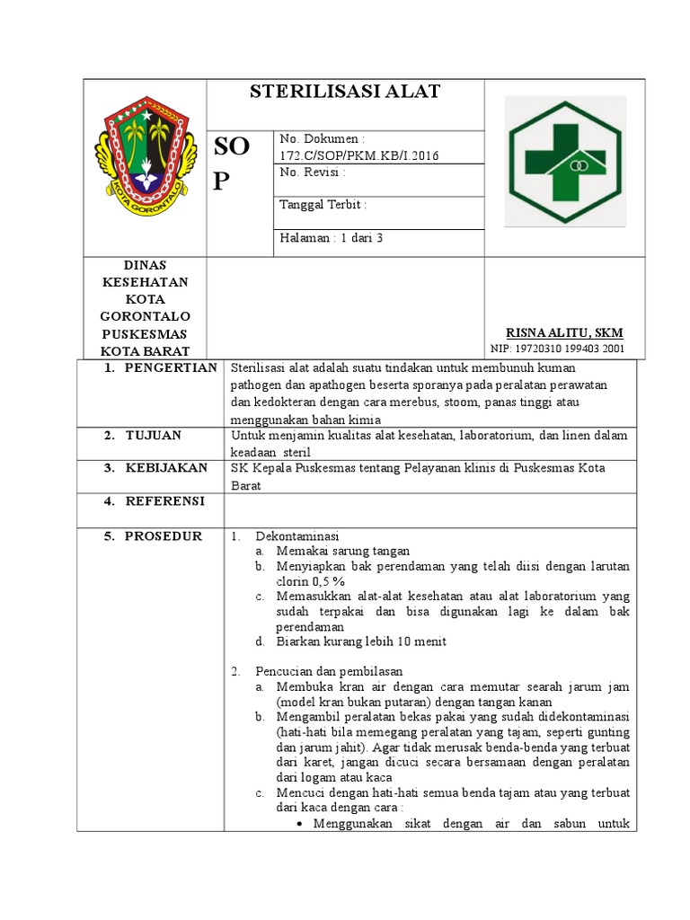 8 6 1 1 Sop Sterilisasi Alat