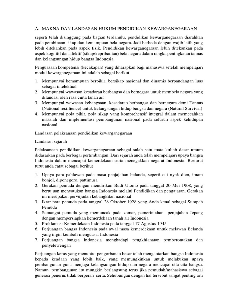 Makna Dan Landasan Hukum Pendidikan Kewarganegaraan