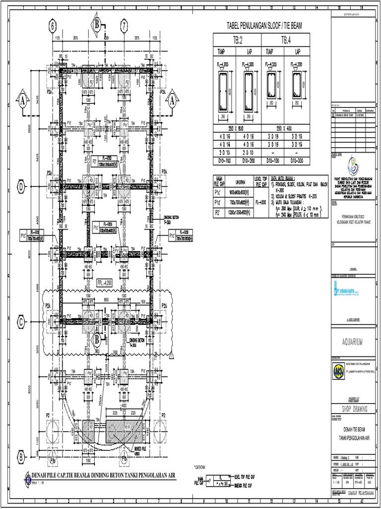 Denah Pile Cap, Tie Beam,& Dinding Beton Tanki Pengolahan Air | PDF