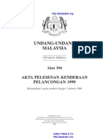 Akta 594 Akta Pelesenan Kenderaan Pelancongan 1999