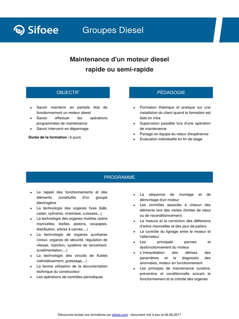 Maintenance D'un Moteur Diesel - Sifoee | PDF | Moteur diesel ...