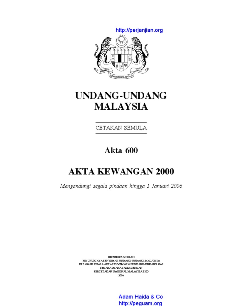 Akta 600 Akta Kewangan 2000