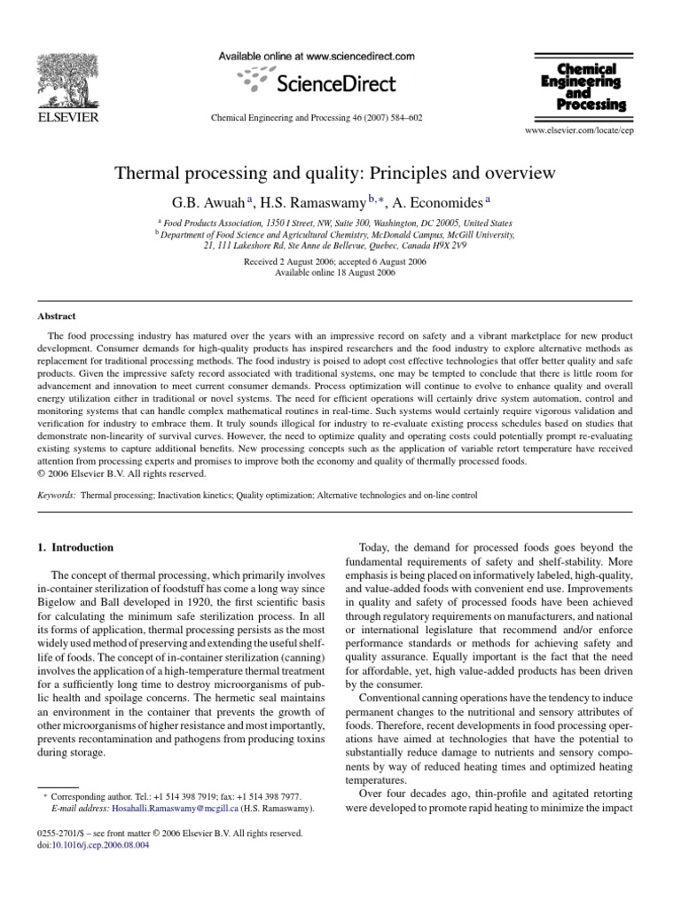 Thermal Processing and Quality Principles and Overview | PDF ...