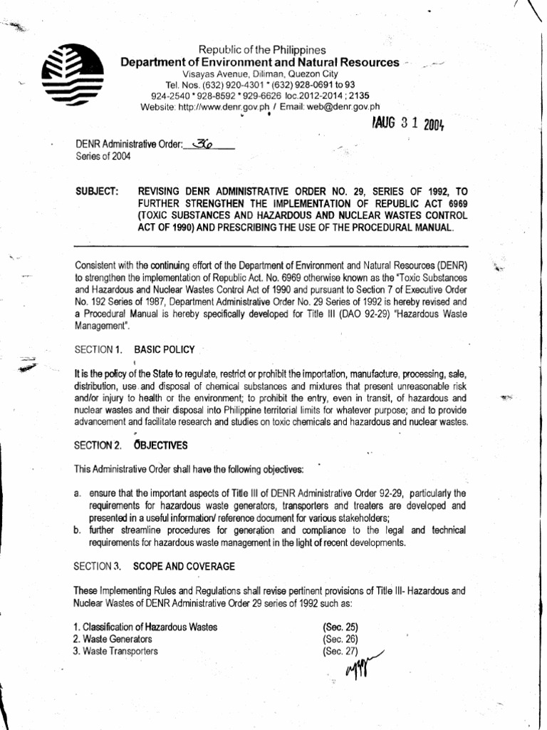 DAO 2004-36 Strengthening of RA 6969 | PDF