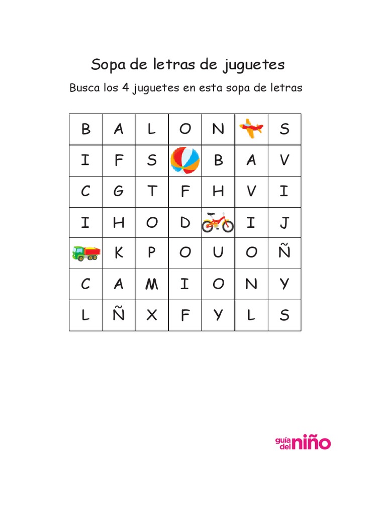 Sopa De Letras De Juguetes Para Niños