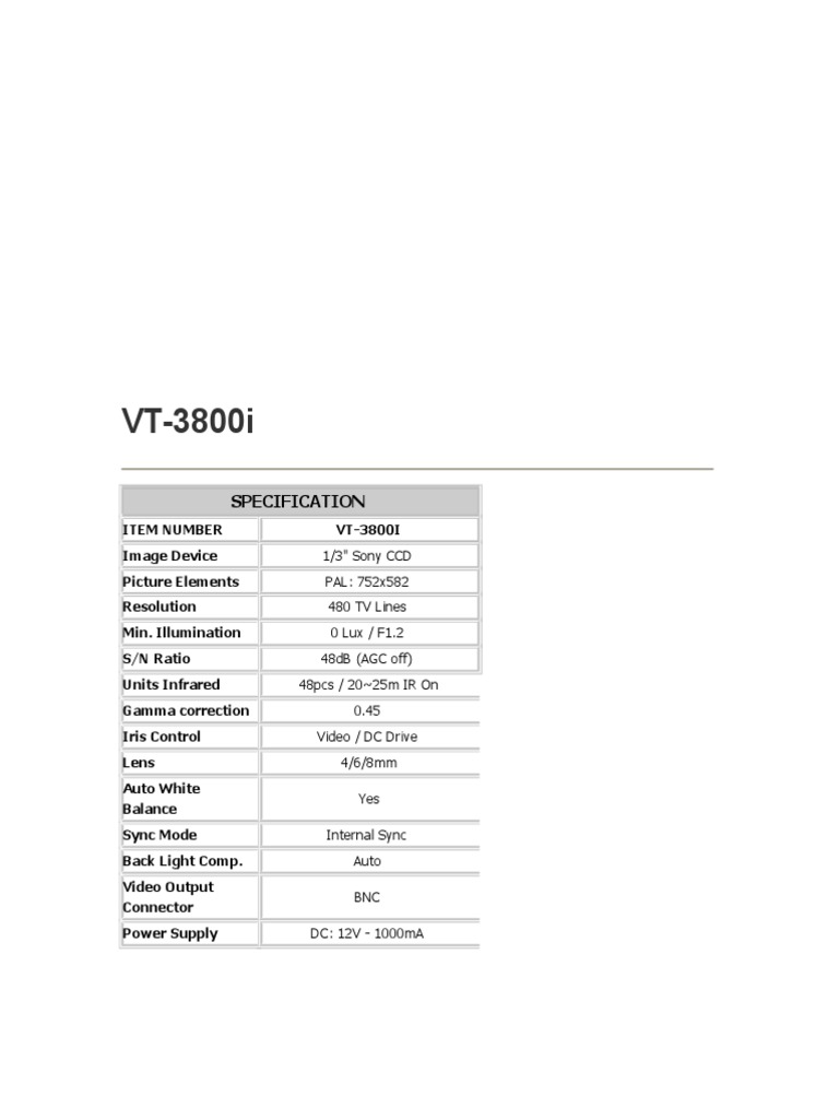 VT-3800i Infrared Camera Specs | PDF
