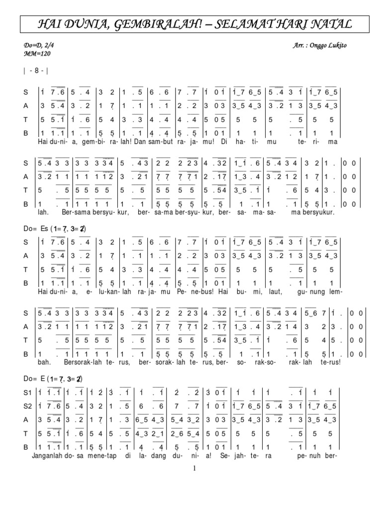 Hai Dunia Gembiralah - Selamat Hari Natal (Partitur SATB)
