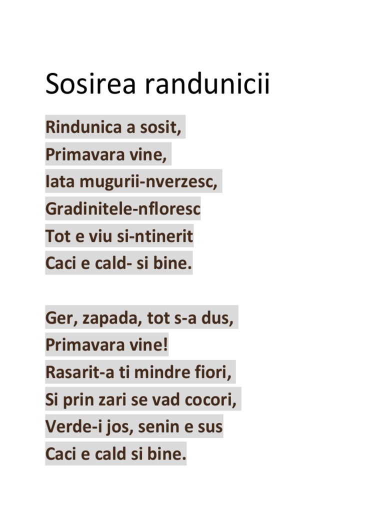 Sosirea Randunicii | PDF