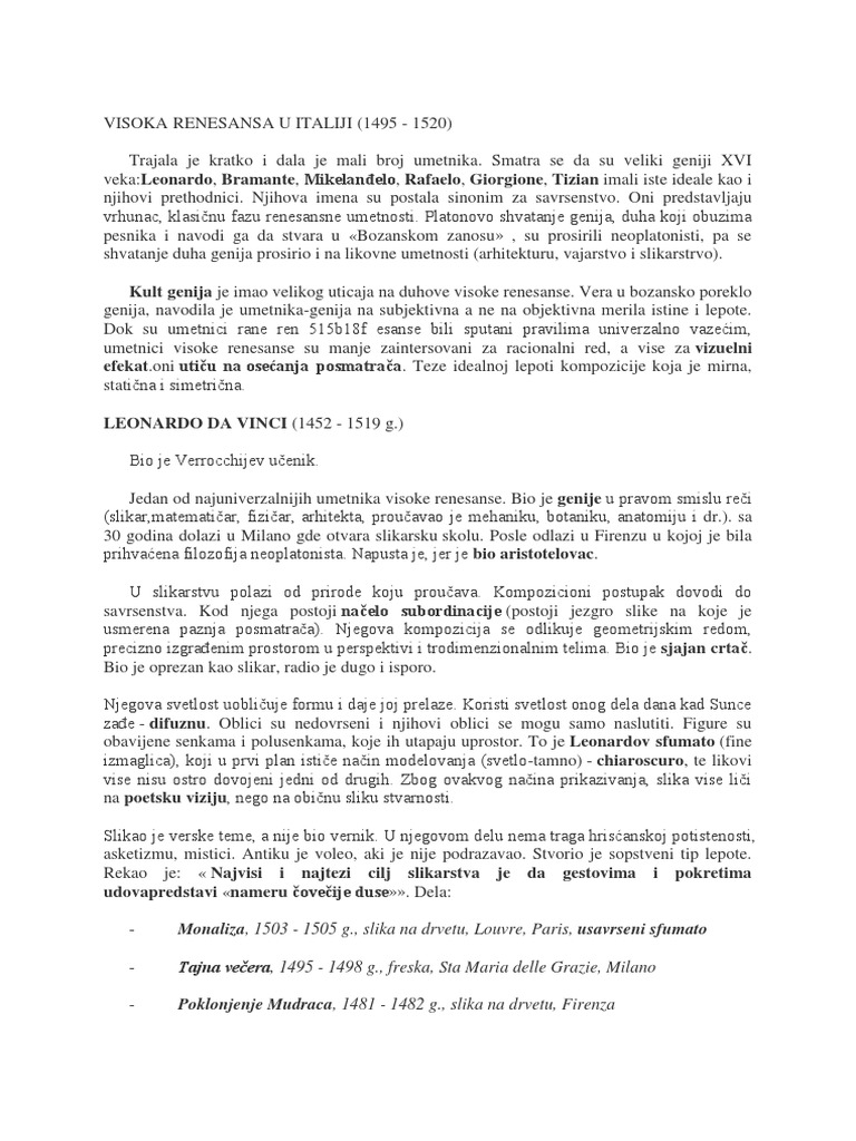 Visoka Renesansa U Italiji | PDF