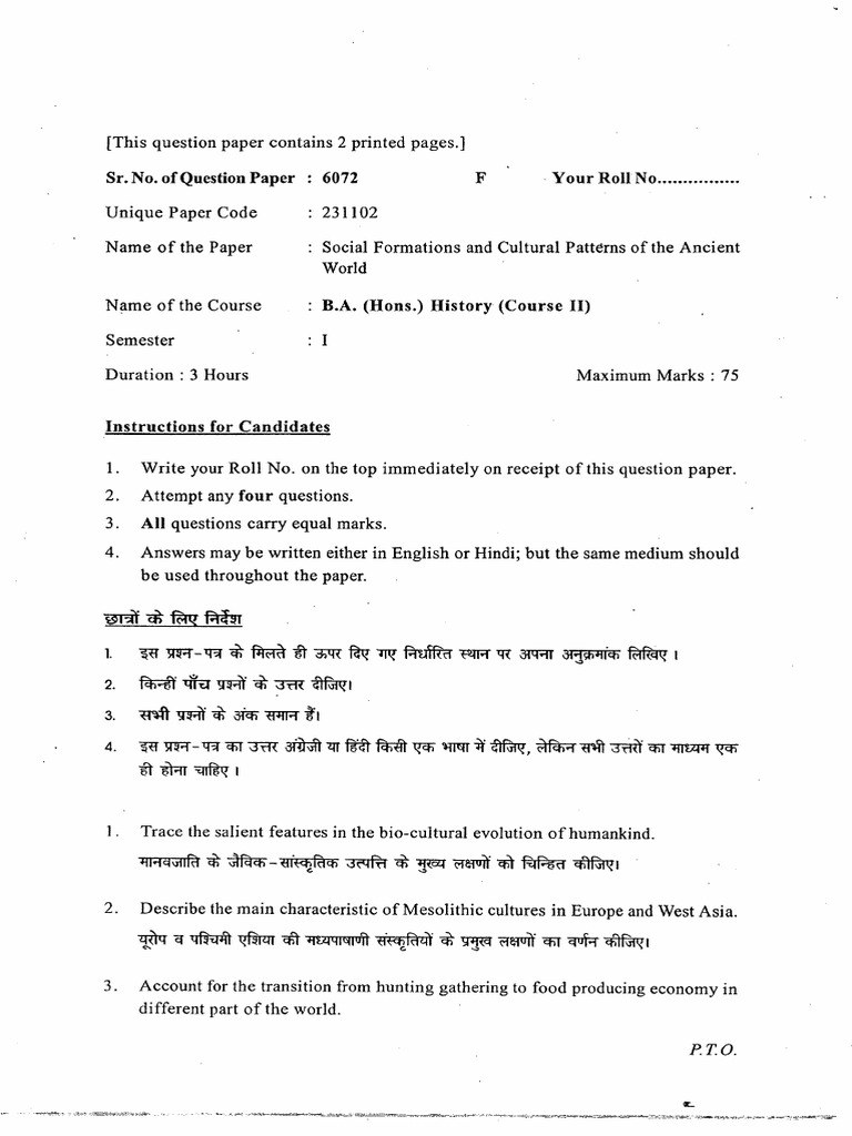 B.A. (Hons.) History (Course-Ii) (Social Formations and Cultural ...