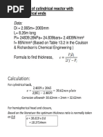 Thickness of Cylindrical Reactor With Hemispherical Ends