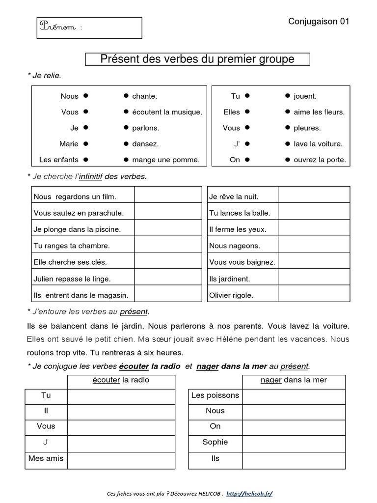 Le Present Des Verbes Du Premier Groupe Présent Des Verbes Du Premier Groupe Ce2 Conjugaison Cycle 3