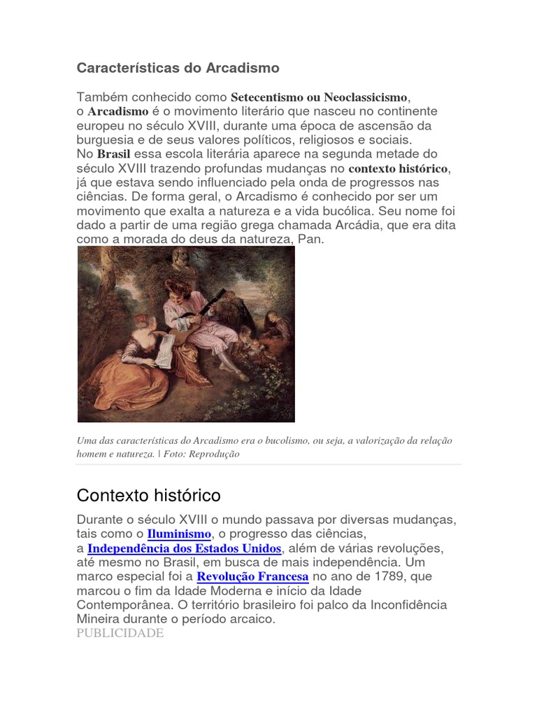Características do Arcadismo Brasileiro | PDF | Romantismo | Brasil