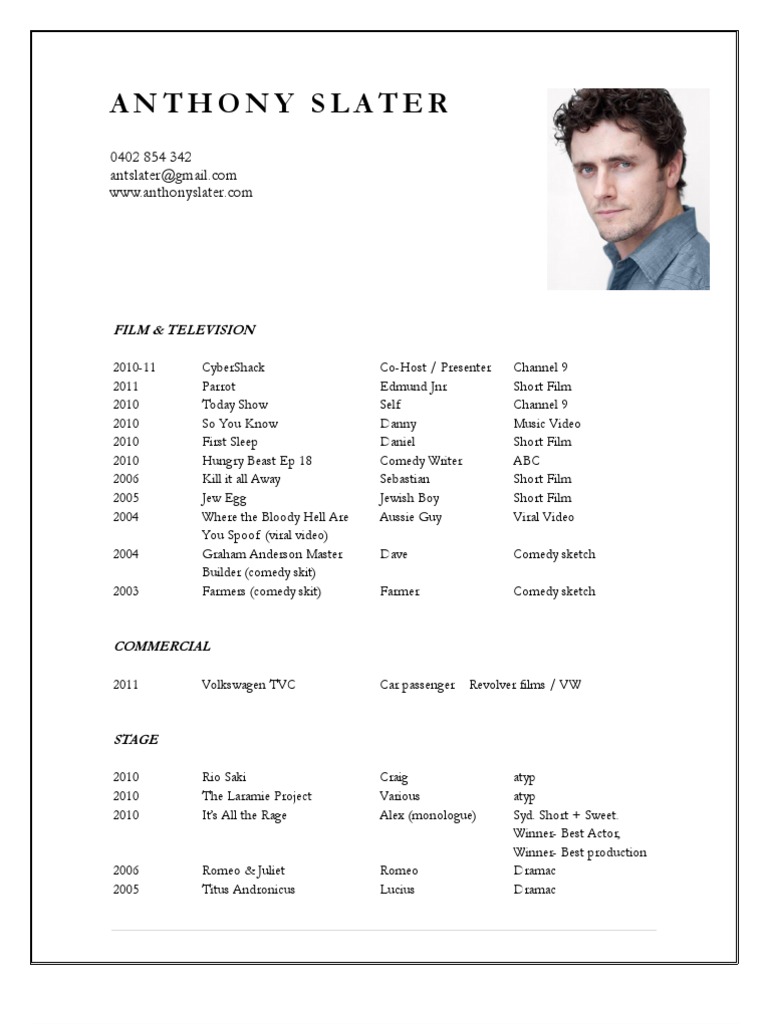 Anthony Slater's Acting Portfolio | PDF | Art