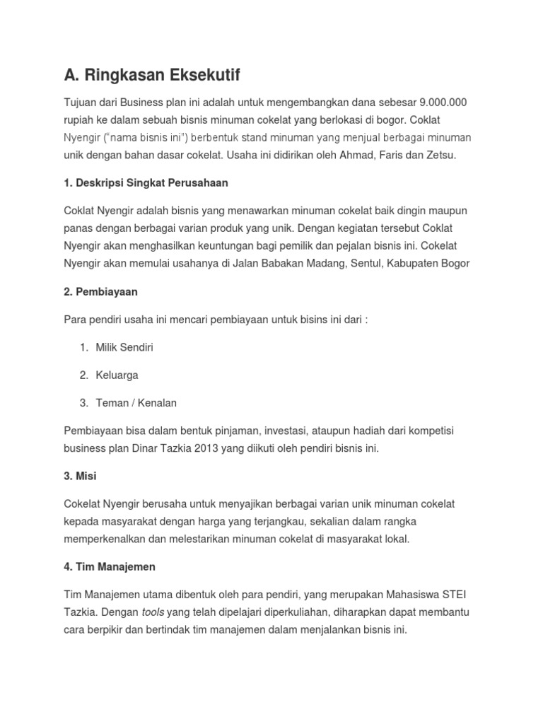 32 Contoh Bisnis Plan Minuman Info Dana Tunai