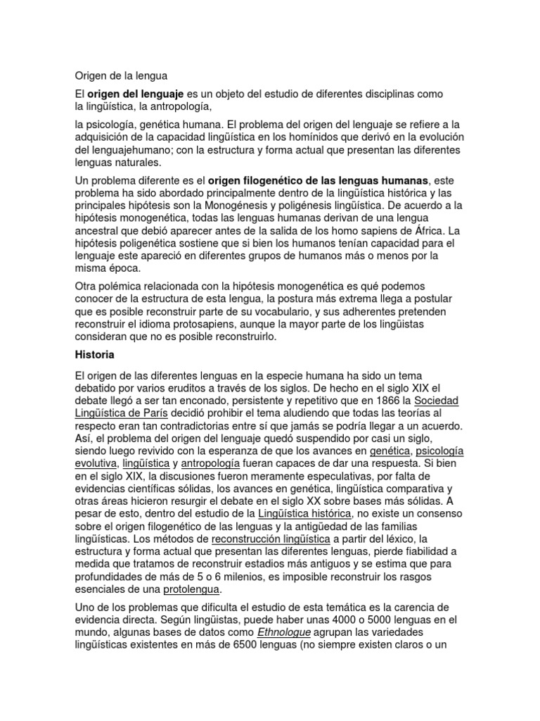 Monogénesis vs Poligénesis Lingüística | PDF | Origen del lenguaje ...