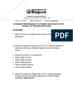 Academic Performance of Student Assistants in The School of Teacher Education Problems