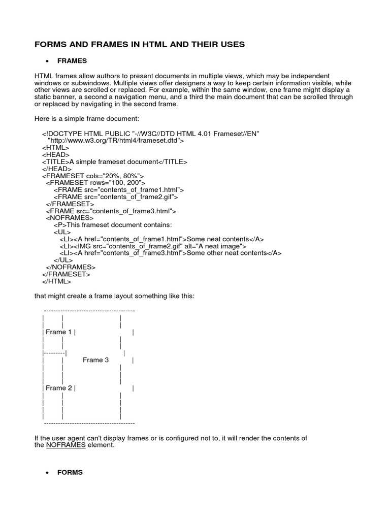 Forms and Frames in HTML and Their Uses | PDF | Html | Software